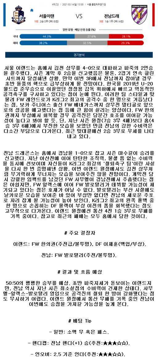 2021년3월14일 K리그2 서울이랜드 전남드래곤스 축구중계 라채티비.png