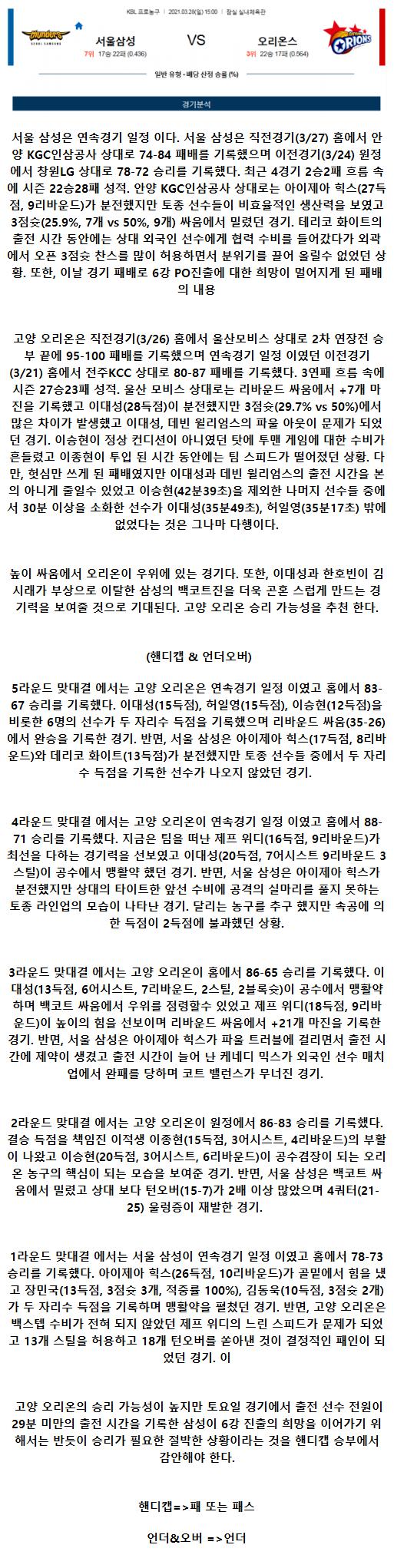 2021년3월28일 KBL 서울삼성 고양오리온스 농구중계 라채티비.png