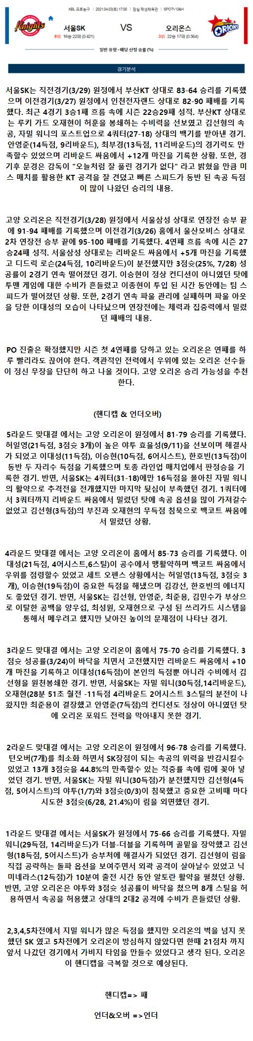 2021년4월3일 서울 SK 나이츠 고양 오리온 오리온스 농구중계 라채티비.png